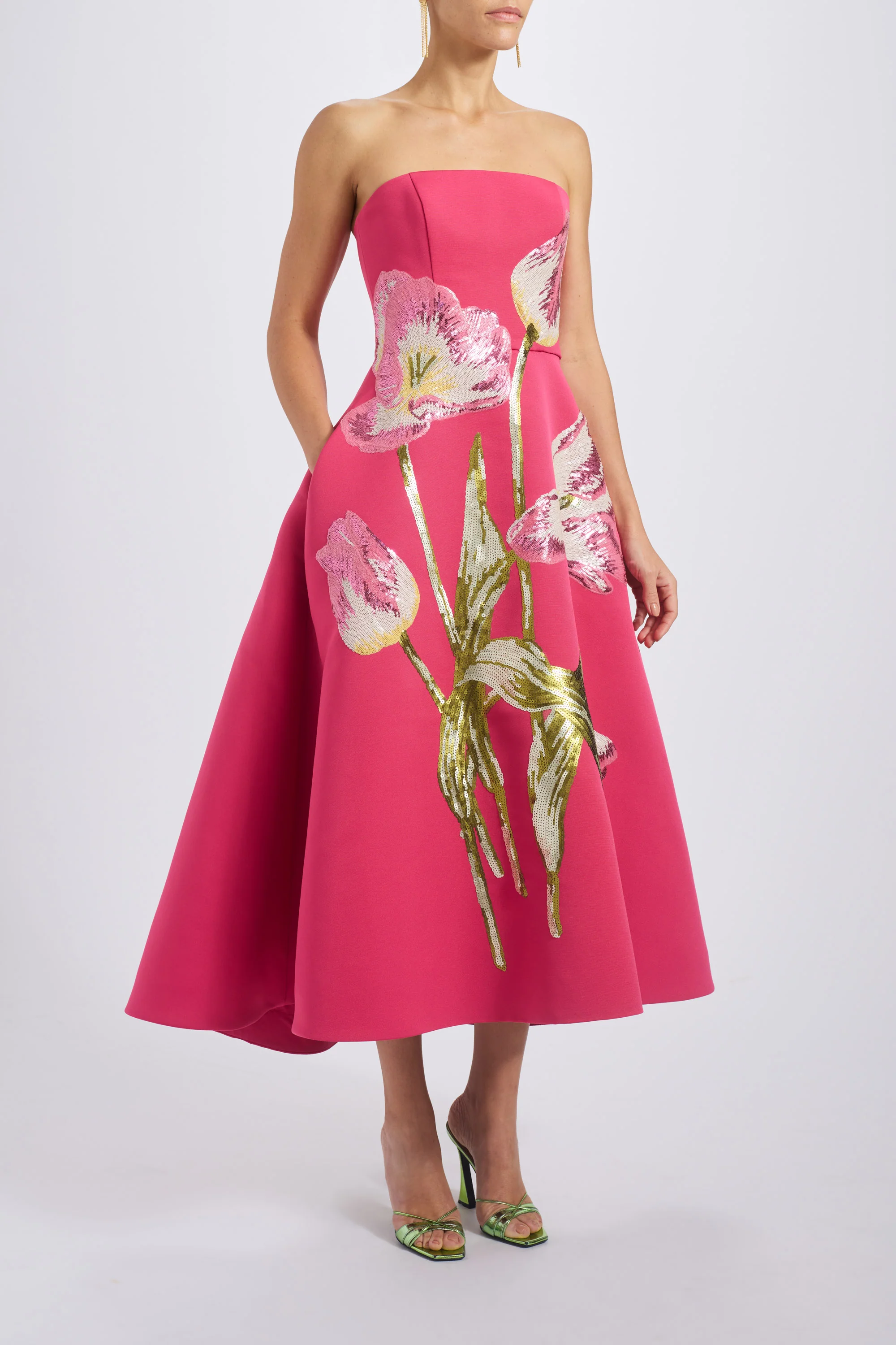 Amsale Evening Sequin Applique Midi Dress P820A in Navy - Image 4