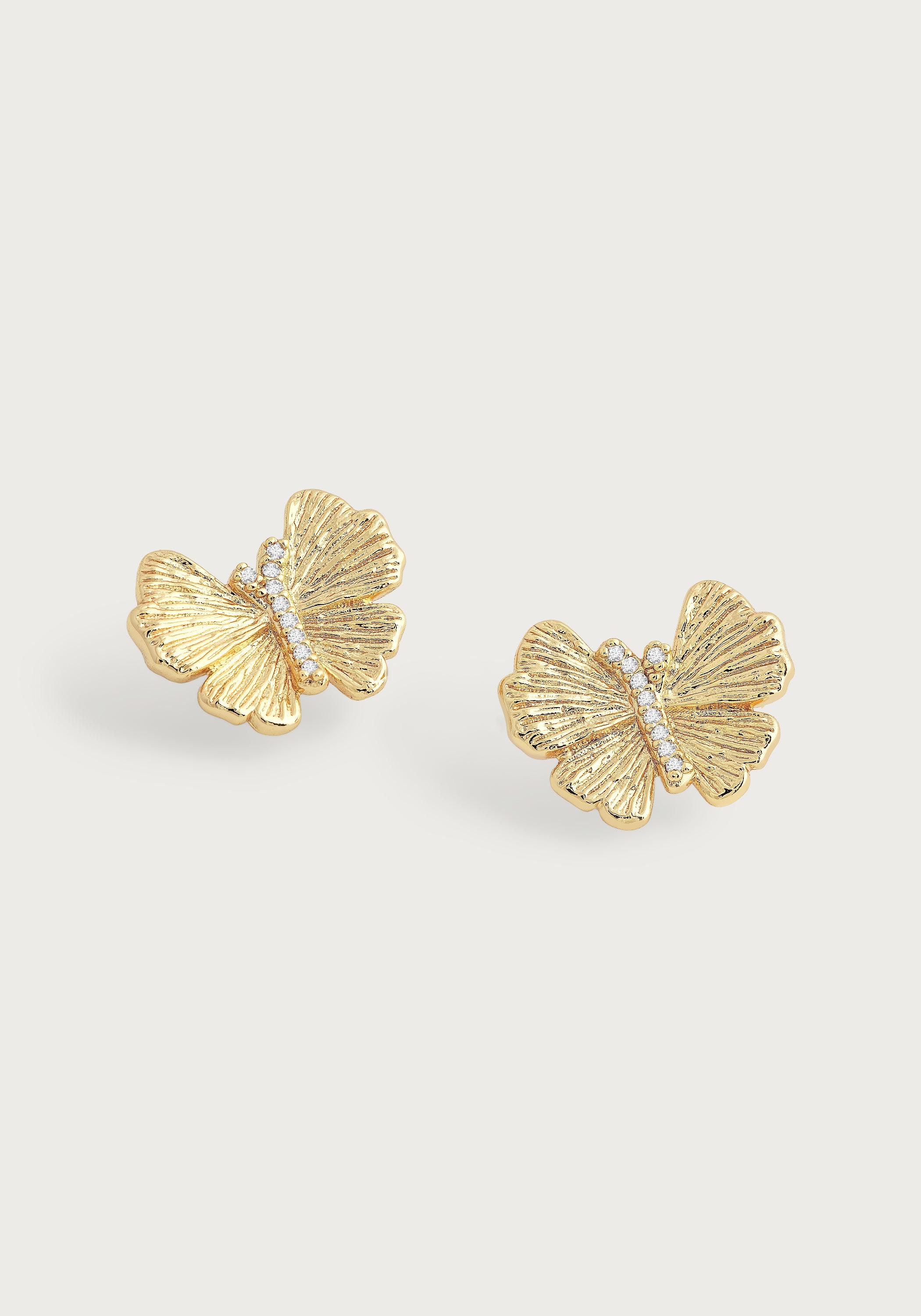 Butterfly Stud Gold Earrings - Image 2
