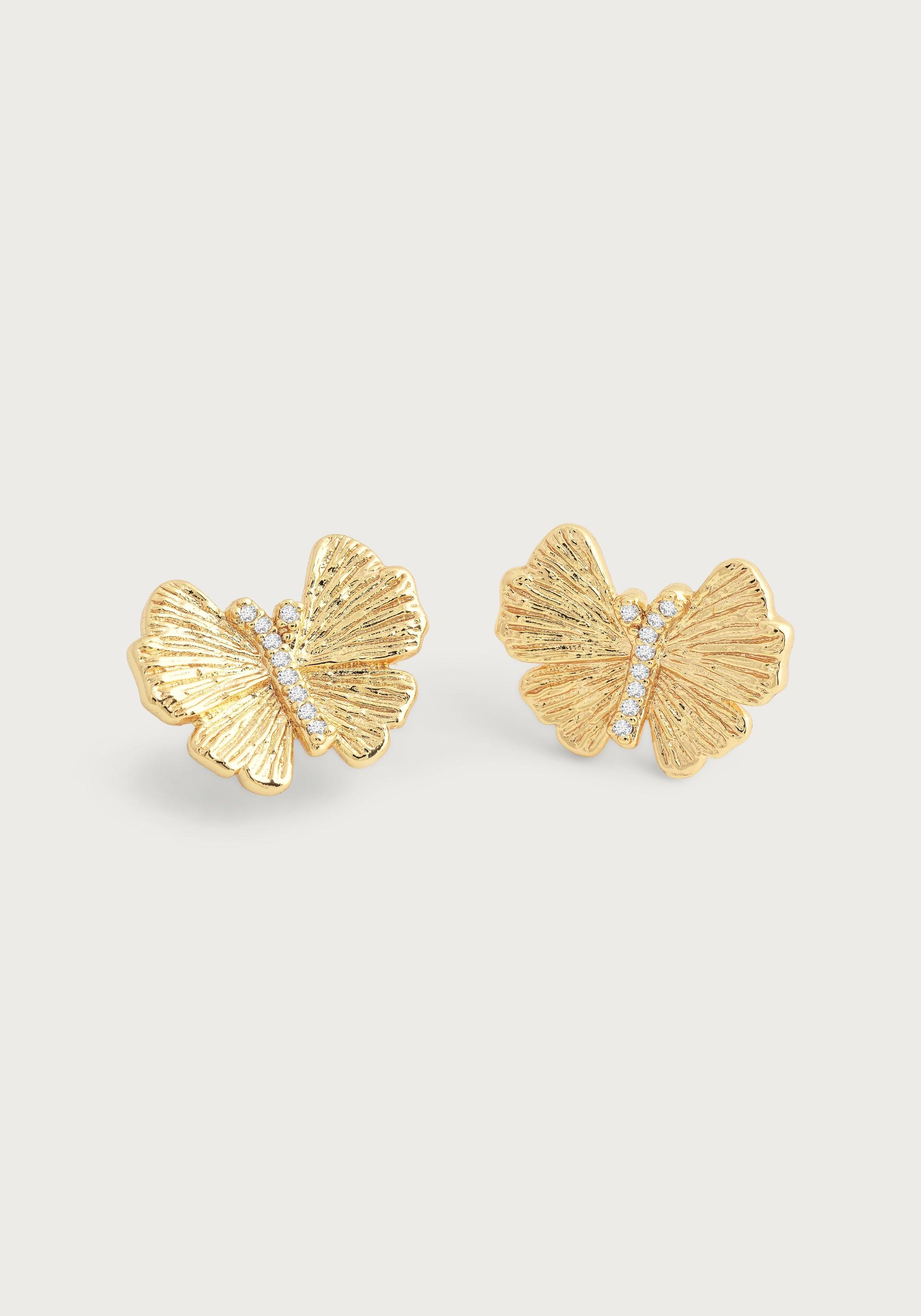 Butterfly Stud Gold Earrings - Image 3