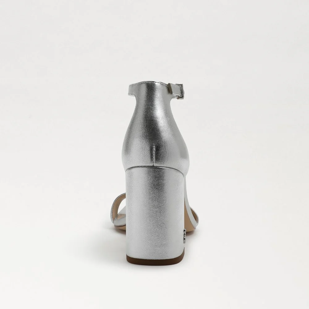 Daniella Block Heel Sandal in Silver Metallic Leather - Image 5