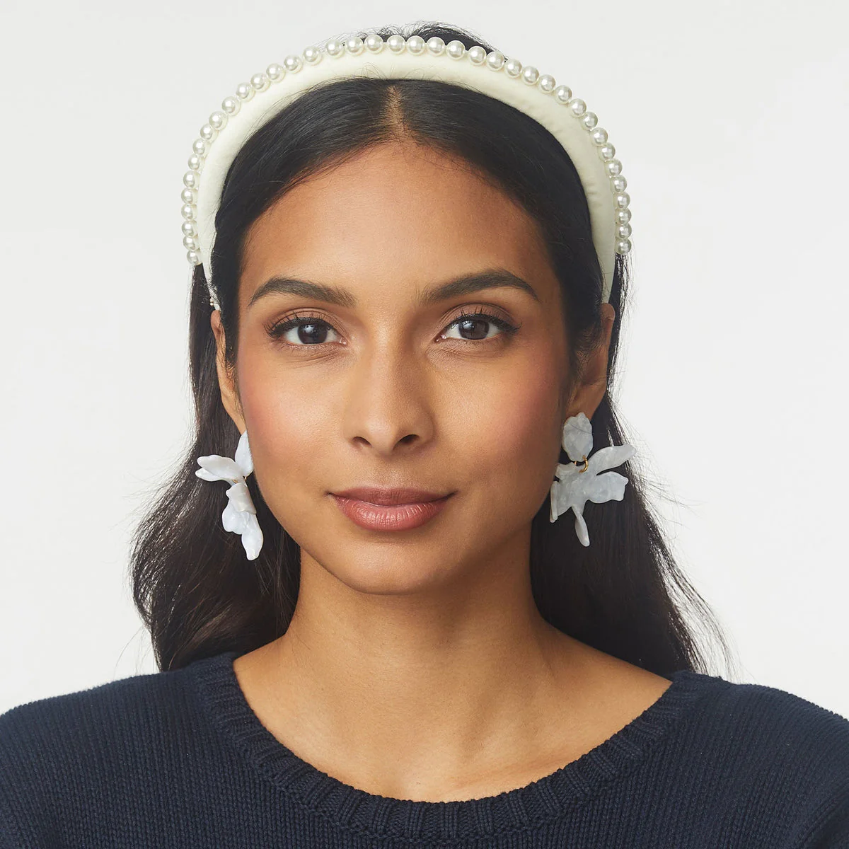 IVORY PEARL EMBELLISHED VELVET GIGI HEADBAND